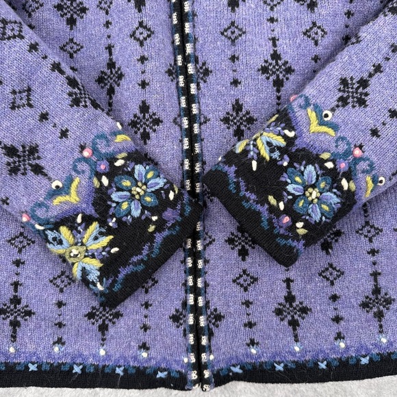 Icelandic Design Sweater M Womens Purple Pure Wool Jacket Scandinavian Floral - Picture 6 of 14